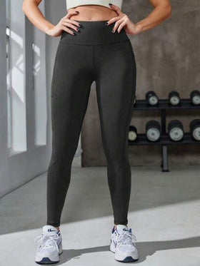 Powerista 2 قطعة سروال رياضي للنساء بخصر عالي بلون أحادي مع جيوب وتصميم لاصق، طقم سراويل رياضية للنساء لممارسة اليوغا