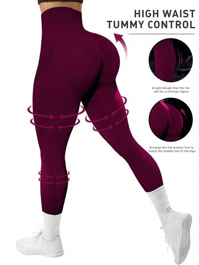 SHEIN Core Rhythm سروال ضيق للنساء بخصر عالي ولون أحادي بدون غرز للياقة البدنية اليومية، بنطلون اليوغا لعيد رأس السنة الصيني