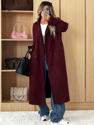EZwear معطف نسائي غير رسمي من لون أحمر داكن من ماركة أنكورا، طقم ياقة، أزرار مزدوجة الصدر لفصلي الخريف و الشتاء