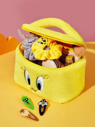 LOONEY TUNES X SHEIN حقيبة مكياج مخملية مطرزة بطبعة كرتونية لتويتي