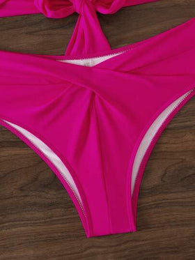 Swim Mod مجموعة بيكيني لاسلكية بسيطة بلون سادة للنساء للشاطئ في الصيف