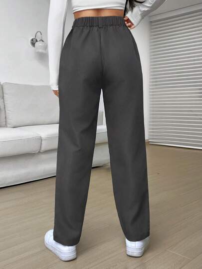 EZwear سراويل كاجوال للنساء بلون أحادي وأزرار أمامية ذات طراز بسيط، لارتداء اليومي، ملابس رمضان
