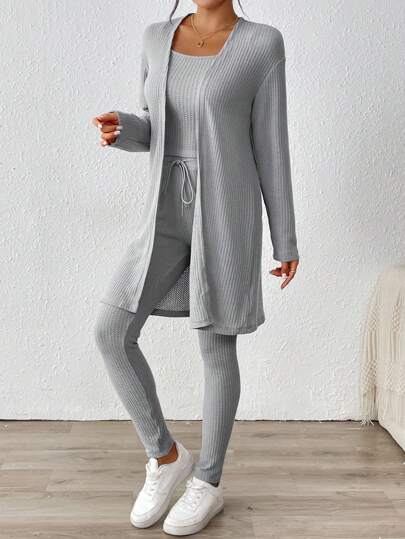 SHEIN Essnce 3 قطعة/طقم رياضي كاجوال مُحبوك، للخريف/الشتاء