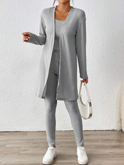 SHEIN Essnce 3 قطعة/طقم رياضي كاجوال مُحبوك، للخريف/الشتاء