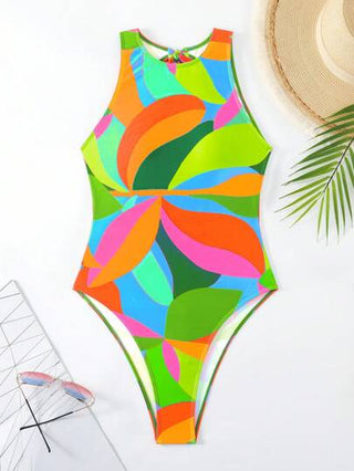 مايوه حريمي قطعة واحدة Swim بزة سباحة من قطعة واحدة تصميم الرقبة ال-ي بوب وظهر مكشوف مع طباعة نمط كامل، طباعة عشوائية مناسبة للصيف والشاطئ