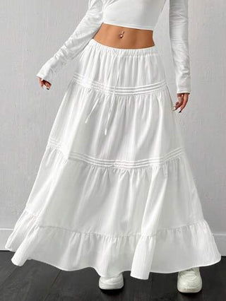 EZwear تنورة بيضاء متوسطة الطول نسائية بخط A ذات نسيج منسوج مُنمَّط جديدة الوصول
