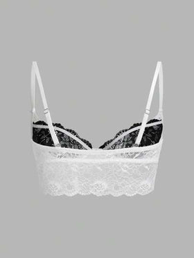 SHEIN ICON بكأس الدانتيل المزدوج الطبقات مع زخرفة الفيونكة ملابس داخلية جذابة