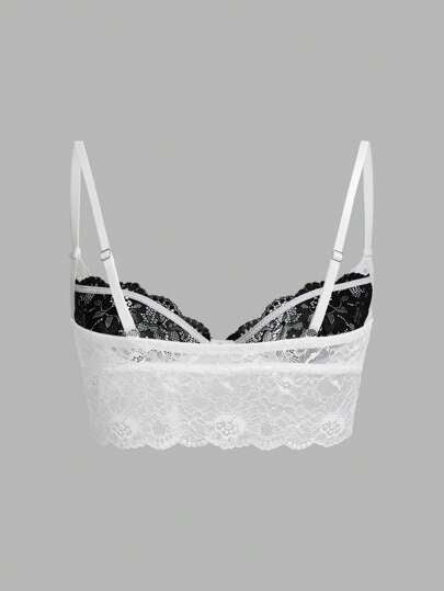 SHEIN ICON بكأس الدانتيل المزدوج الطبقات مع زخرفة الفيونكة ملابس داخلية جذابة