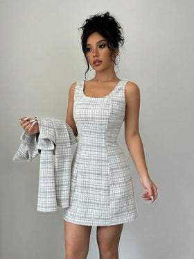 SHEIN PETITE طقم فستان قصير للحفلات العيد الميلاد وجاكيت أنيق للسيدات