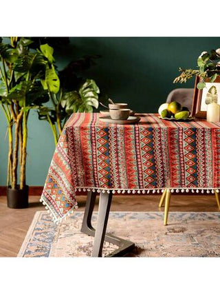 قطعة واحدة منديل المائدة مستطيل فضفاض مطرز بشراريب بوهيمية من الكتان الغير منتطر، تصميم بوهيمي للزينة على مناسب للمطبخ والمائدة