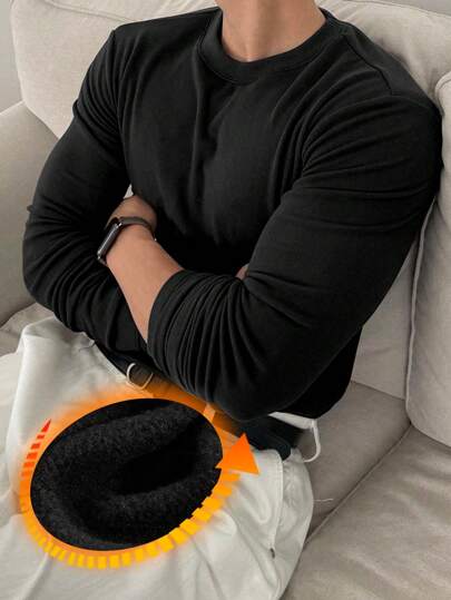 DAZY تي شيرت طويل الأكمام أحادي اللون بسيط من القماش المخملي، متعدد الاستخدامات للخريف والشتاء