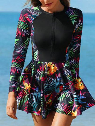 طقم تانكيني حريمي Swim Lushoire مجموعة ملابس سباحة طبعة استوائية مع بنطلون قصير ، مجموعة سباحة تنكري مغلق مع سحاب ، صيف شاطئي