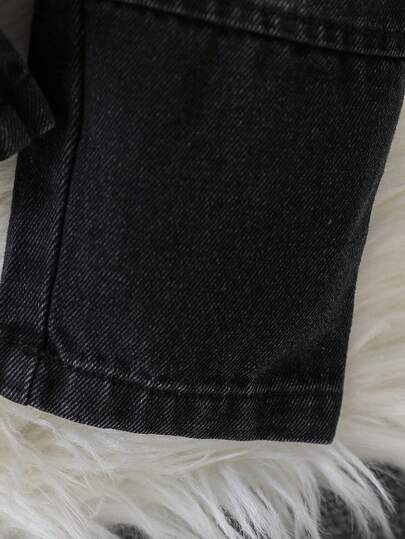 SHEIN مجموعة من 2 قطعة جاكيت ثخين طويل الأكمام مع بنطلون جينز طويل كاجوال للأطفال الرضع الصبيان