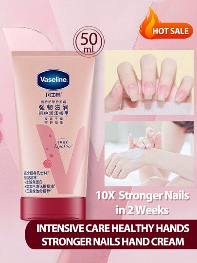 Vaseline كريم اليدين فازلين العناية الشاملة مع صيغة مغذية من جيلي البترول والكيراتين، 50 مل، يمنع تقشر الأظافر أو كسرها. بمكوناته المغذية المثالية، يحافظ على أيد وأظافر ناعمة وصحية المظهر والإحساس.