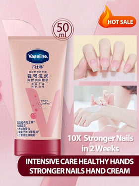 Vaseline كريم اليدين فازلين العناية الشاملة مع صيغة مغذية من جيلي البترول والكيراتين، 50 مل، يمنع تقشر الأظافر أو كسرها. بمكوناته المغذية المثالية، يحافظ على أيد وأظافر ناعمة وصحية المظهر والإحساس.
