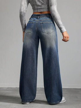 SHEIN Tall CURVE بنطلون نسائي بخصر واسع وساق مستقيمة من الجينز الأزرق، مناسب للصيف والعطلات والربيع والعمل والخروج والمهرجانات والمطار، مناسب للنساء ذوات الأحجام الكبيرة