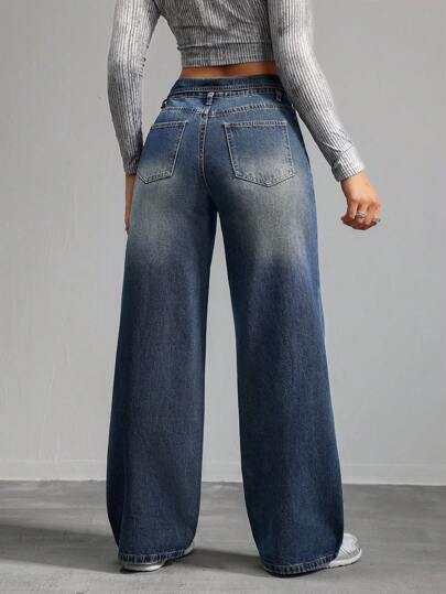 SHEIN Tall CURVE بنطلون نسائي بخصر واسع وساق مستقيمة من الجينز الأزرق، مناسب للصيف والعطلات والربيع والعمل والخروج والمهرجانات والمطار، مناسب للنساء ذوات الأحجام الكبيرة