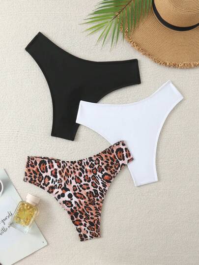 Swim SXY 3 قطع من ملابس السباحة السفلية لحجم كبير للنساء ، سروال سباحة شرائط متقاطعة خلفية ذو طباعة عشوائية ، أزياء شاطئ عادية للصيف