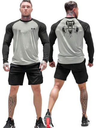 Manfinity Sport Streetwear تي شيرت رياضي للرجل بأكمام راجلان وطباعة وتباين في الألوان بطراز صديق
