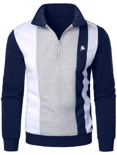 Manfinity Bizformal قميص ثقيل كنزة رجالي كلاسيكي ذو لون أزرق أبيض رمادي محتوي على ألوان مختلفة، نصف سحاب للاستخدام اليومي، كنزة طويلة الأكمام ثلاثي الأرباع للخروج في فصل الخريف، هدية للأصدقاء والأزواج والأحباء