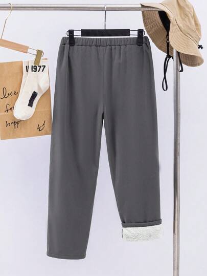 SHEIN بنطلون أطفال فتيان من مزيج ألياف الفليس ، متعدد الاستخدامات، مناسب لفصلي الربيع والخريف