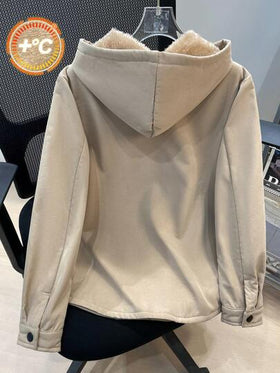 SHEIN معطف جاكيت فتيان مراهقين كوري كاجوال جميل مزود بجيب على الصدر مبطن بفرو دافئ, معمول بخامة منسوجة