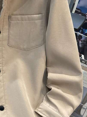SHEIN معطف جاكيت فتيان مراهقين كوري كاجوال جميل مزود بجيب على الصدر مبطن بفرو دافئ, معمول بخامة منسوجة
