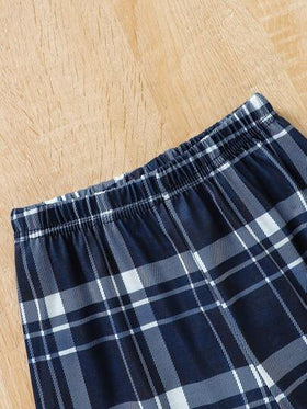 SHEIN Vintaside Kids طقم قميص وبنطال مربعات بأكمام طويلة للشباب الكاجوال، موسم الخريف 2 قطعة