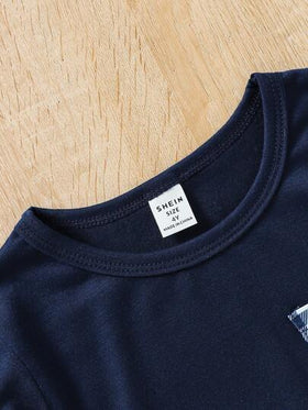 SHEIN Vintaside Kids طقم قميص وبنطال مربعات بأكمام طويلة للشباب الكاجوال، موسم الخريف 2 قطعة