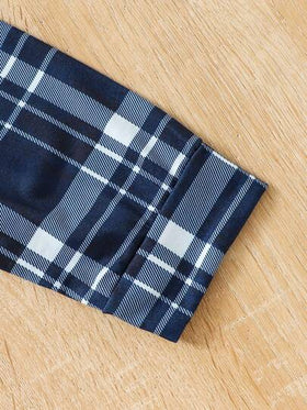 SHEIN Vintaside Kids طقم قميص وبنطال مربعات بأكمام طويلة للشباب الكاجوال، موسم الخريف 2 قطعة