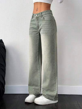 SHEIN Tall بنطلون جينز نسائي واسع الساقين بجيوب، فضفاض، عملي، متعدد الاستخدامات
