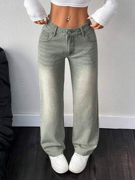 SHEIN Tall بنطلون جينز نسائي واسع الساقين بجيوب، فضفاض، عملي، متعدد الاستخدامات