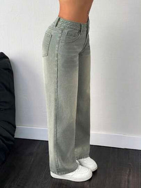SHEIN Tall بنطلون جينز نسائي واسع الساقين بجيوب، فضفاض، عملي، متعدد الاستخدامات