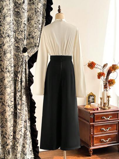 Vintamour مجموعة نسائية قطعة واحدة إلى الركبة أنيقة بأكمام طويلة قطعة واحدة ربطة الرقبة على شكل V لون دورة متصارع سرعة الرفع- قطن للعمل والعطلات ساق فضفاضة ملابس شتوية للنساء، ملابس ، ملابس عيد الميلاد المسيحي، فستان بأكمام طويلة لحفلة عيد الميلاد، فستان