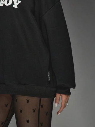 MISSGUIDED Missguided x Playboy بلوفر بطبعة شعار "أنا أحب" أنيق مقاس كبير، بأكمام طويلة، للشتاء والخريف، هدية مناسبة، مع سحاب وطراز أرنب، بنطلون ضيق مواكب للموضة الشارع