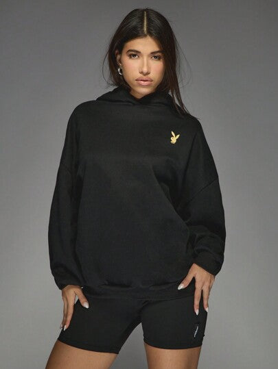 MISSGUIDED Missguided x Playboy هودي كبير الحجم بطباعة لغلاف مجلة قديمة، ملابس الشوارع الشتوية والخريفية، موضة تزلج غير رسمية، بلوفر استرخاء، تصميم صورة رجعي، موضوع قابل للجمع
