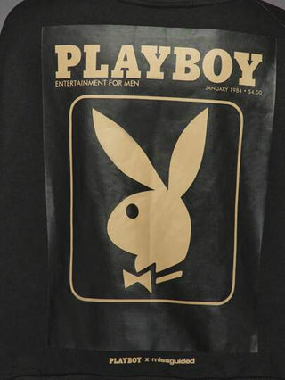 MISSGUIDED Missguided x Playboy بلوزة رياضية طباعة شعار أرنب ترفيهي من المجلة الفاخرة، طاقم كلاسيكي ياقة طويلة الأكمام لموسم الخريف والشتاء، أسلوب الشارع العصري، ملابس منزلية عصرية