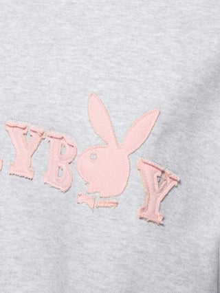 MISSGUIDED Missguided x Playboy قميص ثقيل رياضي من القطن باري الفرنسي مريح مطرز بشعار مفضل، بقصة واسعة للاسترخاء في فصلي الخريف والشتاء، ملابس خارجية رياضية كاجوال بأكمام طويلة