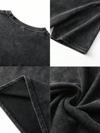 هيمو، هيمو، تي شيرت رجالي صيفي فضفاض كاجوال مغسول بطراز فينتاج بياقة مستديرة