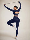 SHEIN Sport Studio مجموعة ملابس رياضية للنساء من لون واحد ، ظهر مفتوح ، دون غرز ، مجموعة ملابس رياضية ، مجموعة تمارين ،مجموعة ليغينز للنساء