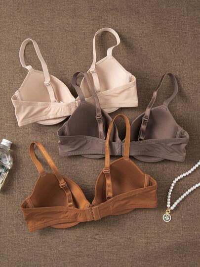 Shein Underwear&Sleepwear Basics 3 قطع مجموعة سلكية سادة للنساء من الصدريات