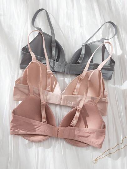 Shein Underwear&Sleepwear Basics 3 قطع/مجموعة حمالة صدر نسائية بلون سادة بسيطة بحواف سلكية