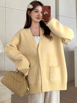 DAZY كارديجان نسائي بأكمام طويلة وجيبين، بتصميم فضفاض وبياقة منسدلة، من القماش المحبوك، مناسب للخريف والشتاء