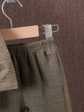SHEIN بدلة رضيع بلوزة بأكمام طويلة وبنطال - قماش نسيج معالج، مناسب لجميع الفصول