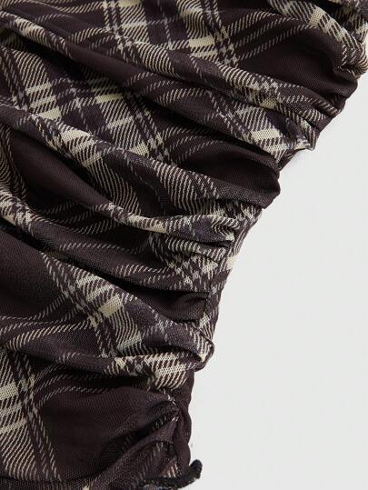 ROMWE J-Fashion ملابس علوية شيفون قطنية بدون أكمام منقوشة بخطوط مربعة عصرية وكاجوال للسيدات