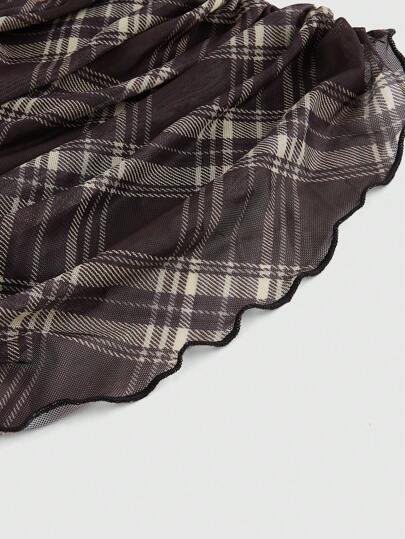 ROMWE J-Fashion ملابس علوية شيفون قطنية بدون أكمام منقوشة بخطوط مربعة عصرية وكاجوال للسيدات