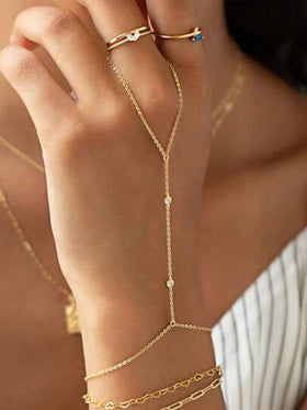 خاتم سوار فضة عيار 925 به ماسين، سلسلة يد ذهبية، للمرأة للارتداء في الحياة اليومية/الحفلات/المواعيد