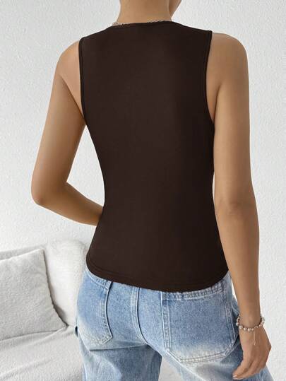 EZwear سترة صديرية نسائية بلون أحادي ذات رقبة مستديرة وبلا أكمام، قصة ضيقة، طراز كاجوال