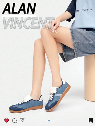 Alan Vincent أحذية أزرق للنساء موديل 2024 أحذية رياضية كاجوال لشكل مسطح للنساء، أحذية نسائية لأي مناسبة بسيطة وأنيقة، أحذية مريحة وعصرية للحفلات، أحذية أسلوب رياضي جيش ألماني