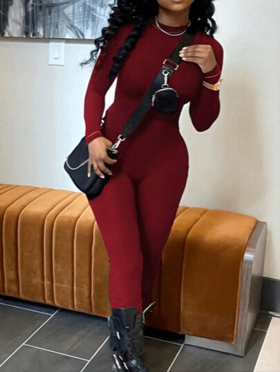 INAWLY Solva جمبسوت نسائي ضيق مرن بلون سادة لفصل الخريف